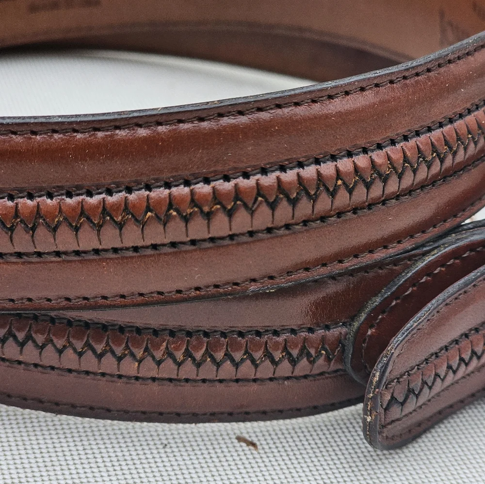 Johnston & Murphy Leather Brown Braided Belt‎ Aniline Kipskin Handcrafted 36 USA